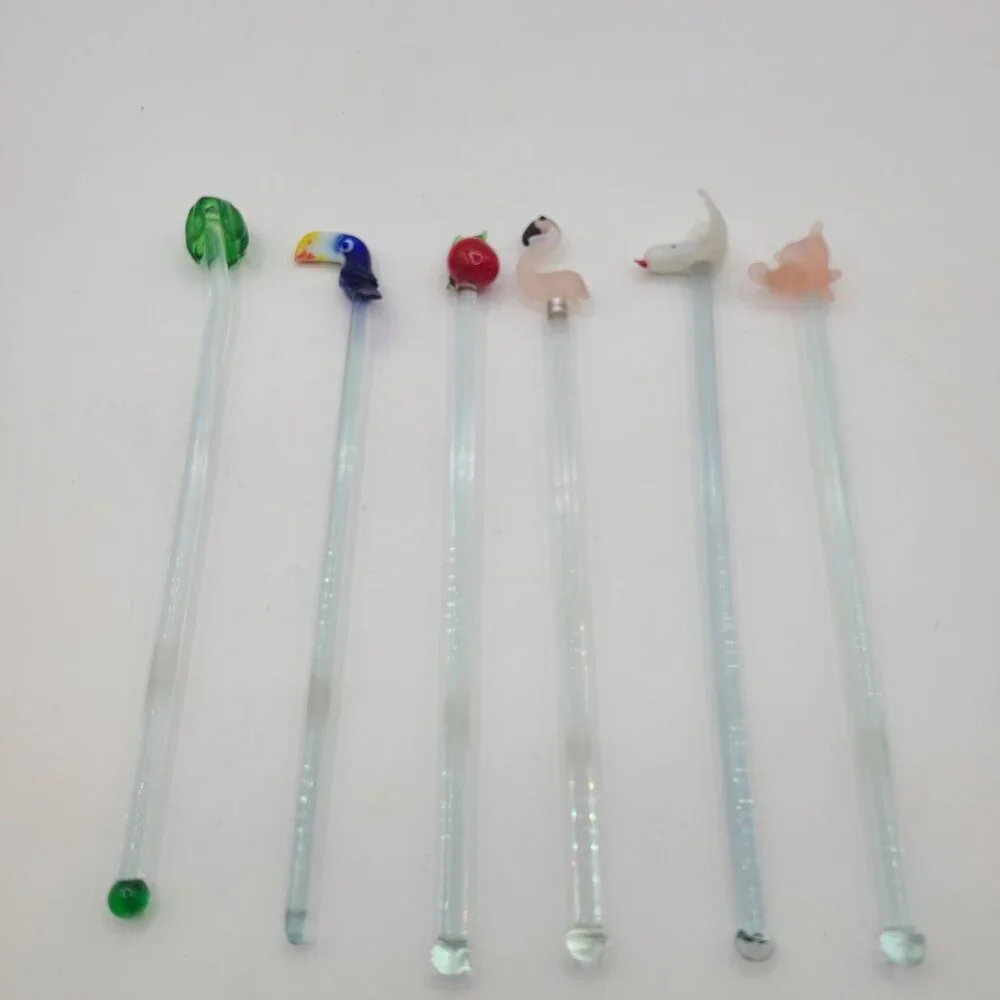 Glass Stir Sticks – Assorted Figurine Tops – Set of 6